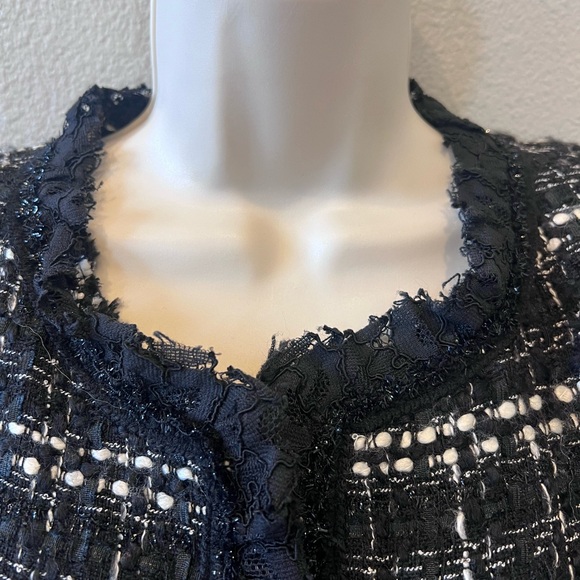 Carolina Herrera Collarlesss Metallic Check Tweed Crop Jacket - Picture 8 of 16